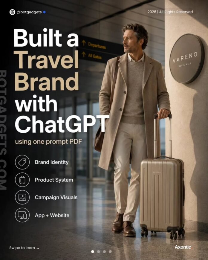 VARENO premium travel brand created with ChatGPT using a 45-page AI branding prompt PDF